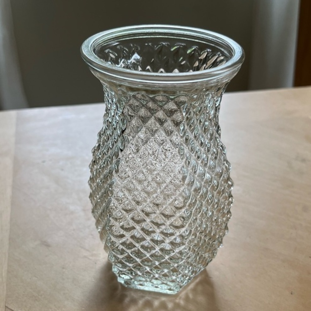 Vintage Hoosier Glass Diamond Point Hobnail Glass Vase - Clear